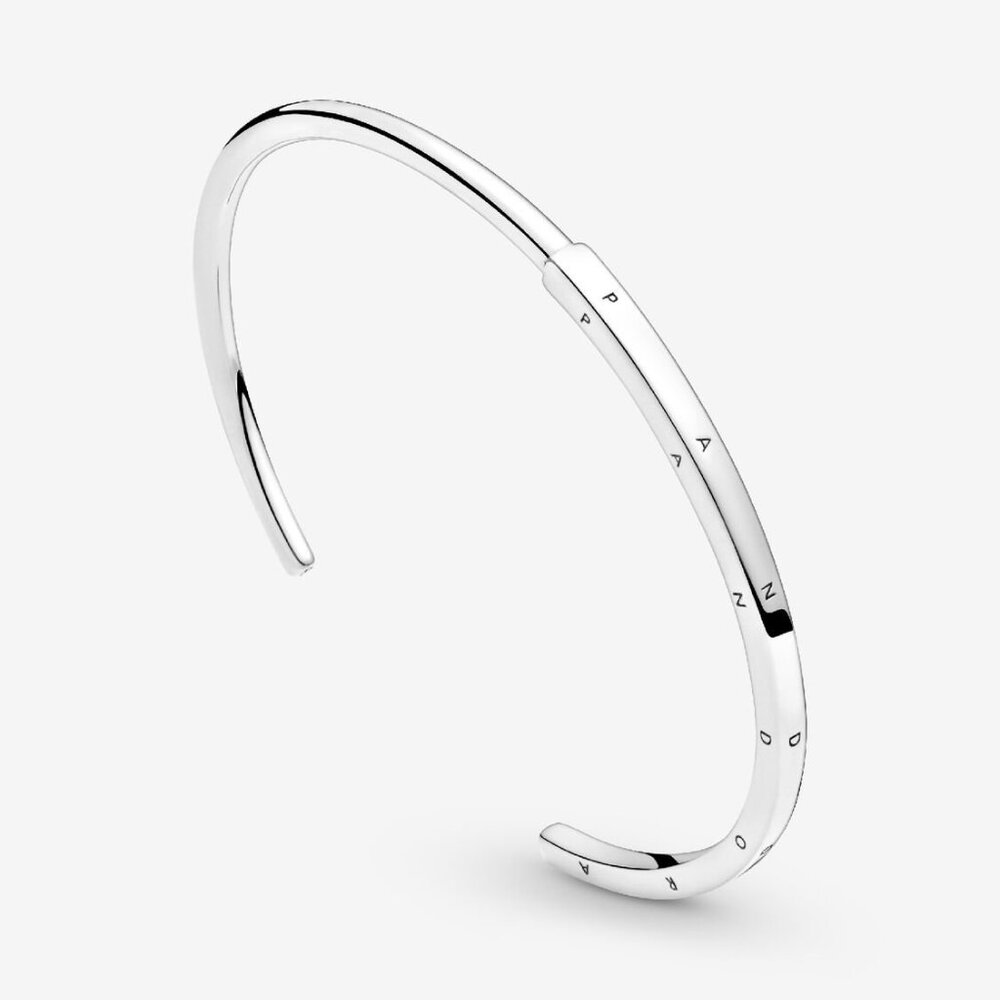Authentic PANDORA Sterling Silver Signature I-D Open Bangle 599493C00-3